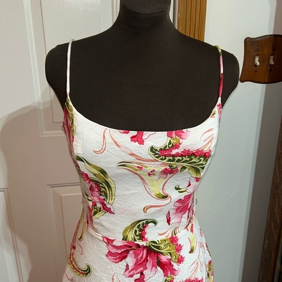 Jessica Howard Spaghetti Strap Pink Lime Green Floral Dress Size 10 - Picture 2 of 4